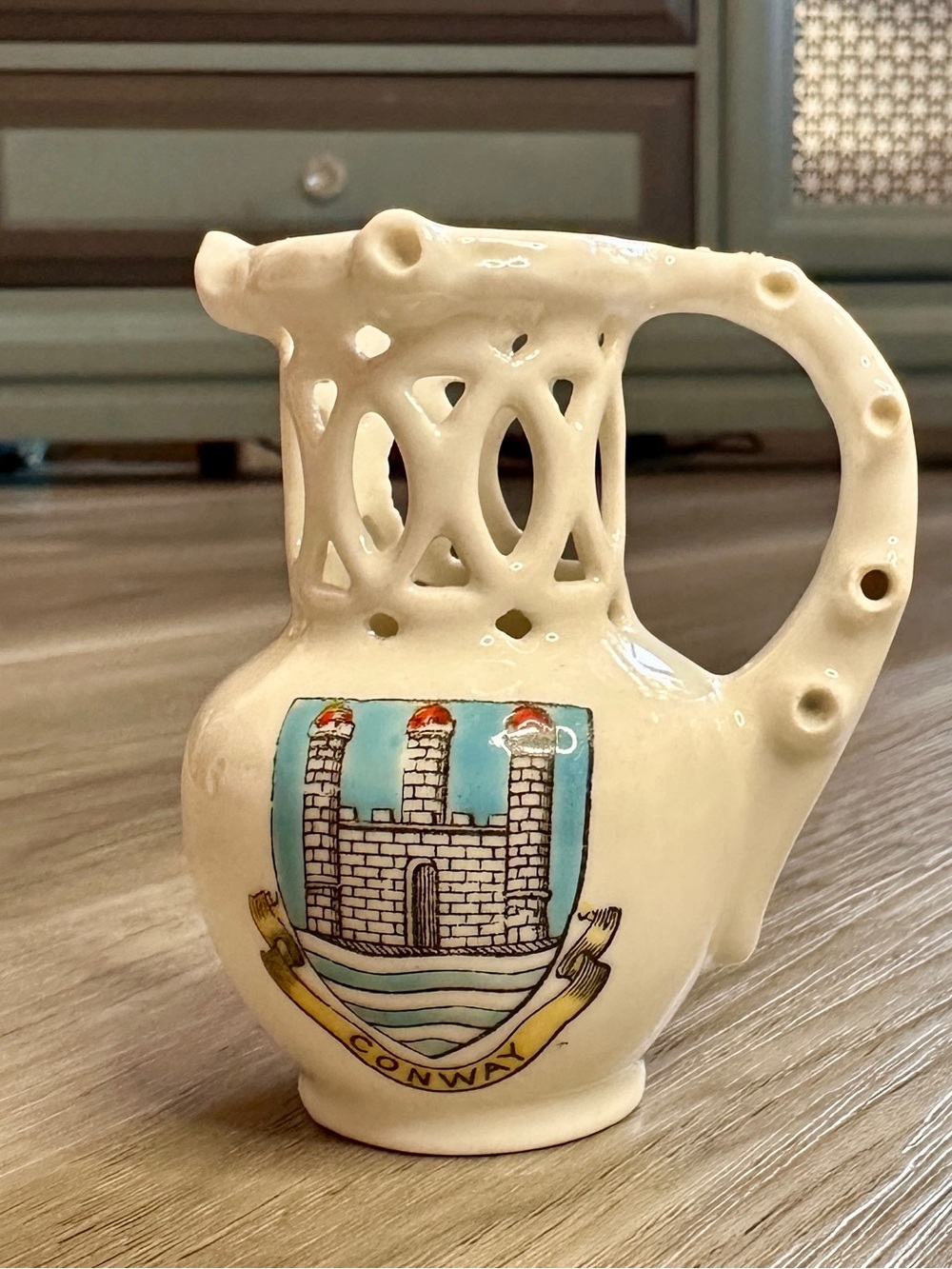 Antique Czecho-Slovakia Conway Wales Miniature Puzzle Jug Crested China
